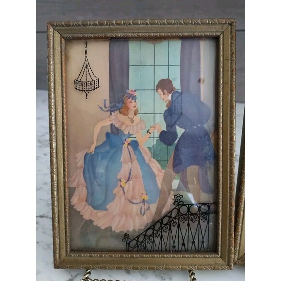 Vintage 1940's Victorian Couple Silhouette Framed Pair Reverse Paint On Glass - Picture 3 of 7